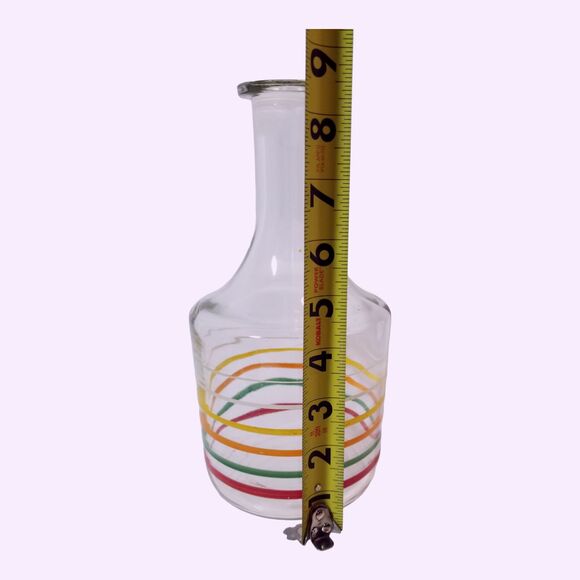 Vintage Retro Glass Carafe Drink Decanter Stripes White Yellow Orange Green Red - Picture 4 of 4